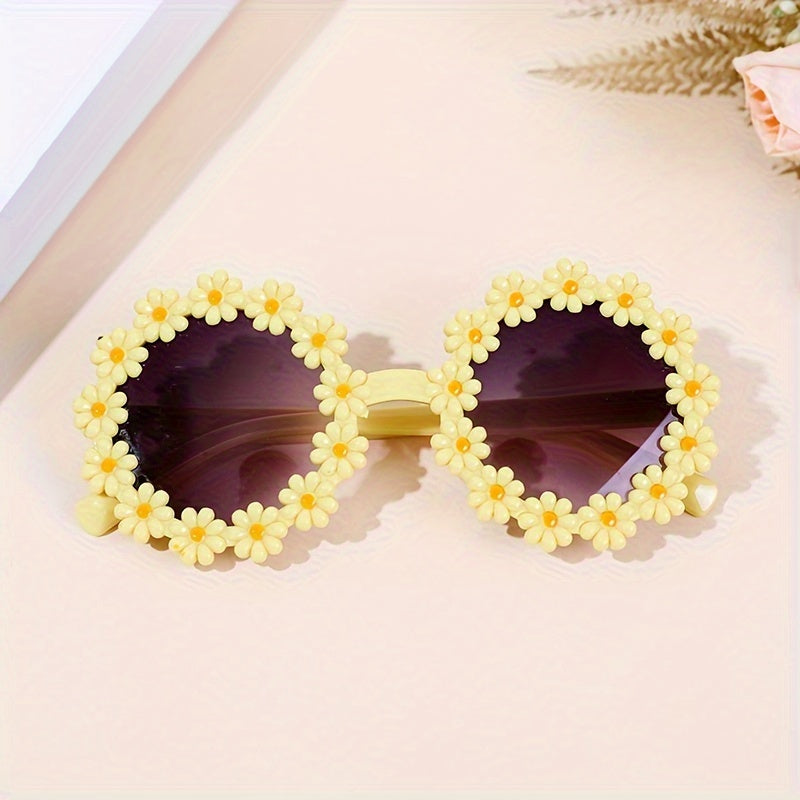 Trendy Cute Fresh Charming Daisy Flower Round Fashion Glasses, For Boys Girls Outdoor Sports Party Vacation Travel Supply Photo Prop