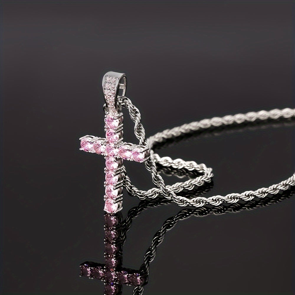 Hip Hop Cross Copper With 4mm Zirconia 14K Golden Plated Pendant Necklace