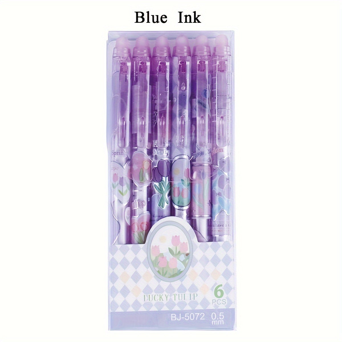 6pcs Erasable Gel Ink Pens Retractable Pens Cute Flower Pens 0.5mm Fine Point Pen Make Mistakes Disappear,Office School Pens (black And Blue Ink-Tulip)