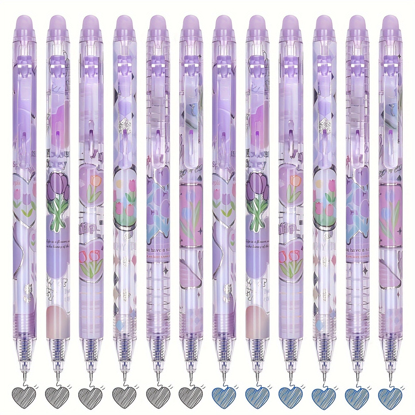 6pcs Erasable Gel Ink Pens Retractable Pens Cute Flower Pens 0.5mm Fine Point Pen Make Mistakes Disappear,Office School Pens (black And Blue Ink-Tulip)