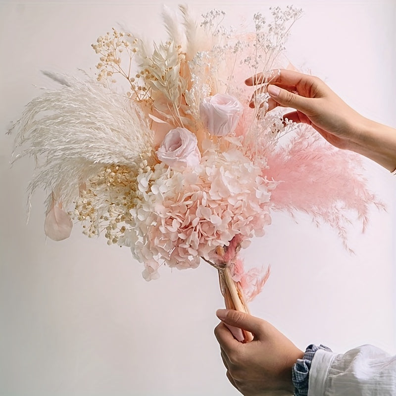 28pcs Bohemian Dried Flower Bouquet with White Feathers & Pink Roses - Ideal for DIY Home & Wedding Decor, Elegant Gift for Mother's Day, Valentine's, Thanksgiving & Christmas, Christmas Decor