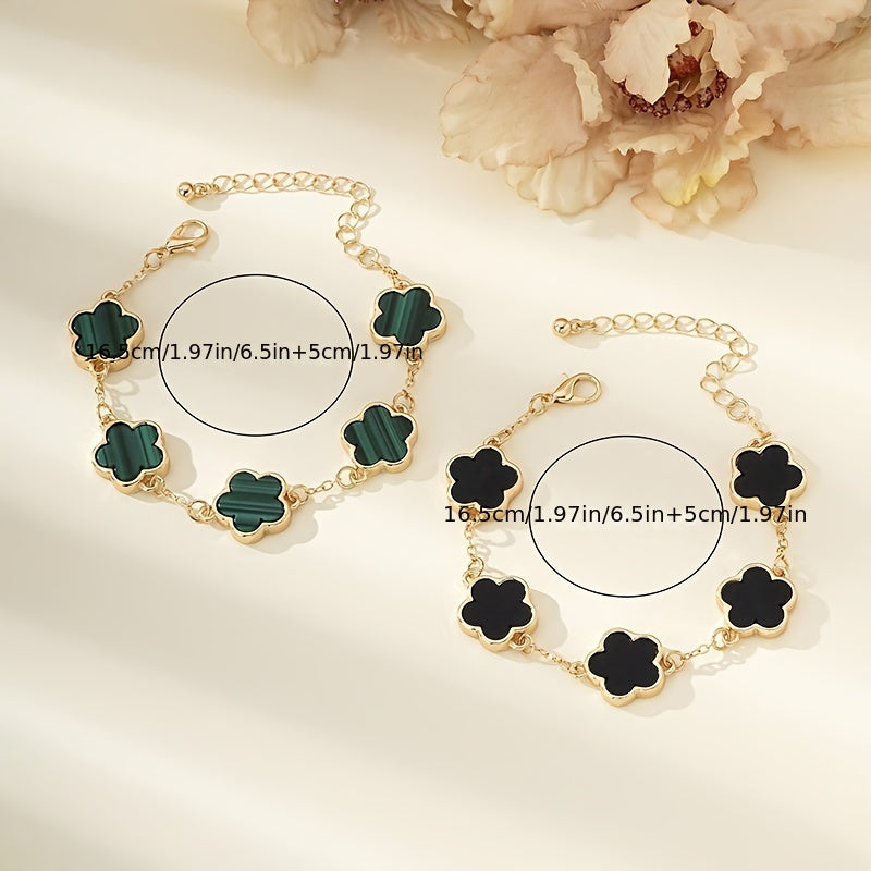 2 Pcs Set Of Exquisite Lucky Flower Design Bracelet Alloy Jewelry Elegant Leisure Style For Women Daily Dating Hand Decor