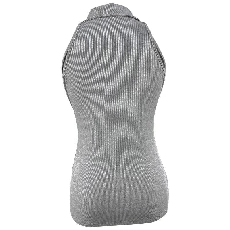 Women's Summer Slim-Fit Zip-Front Collar T-Shirt - Solid Color X-Line Short Sleeve Blouse, Medium Stretch Casual & Dressy Outfits