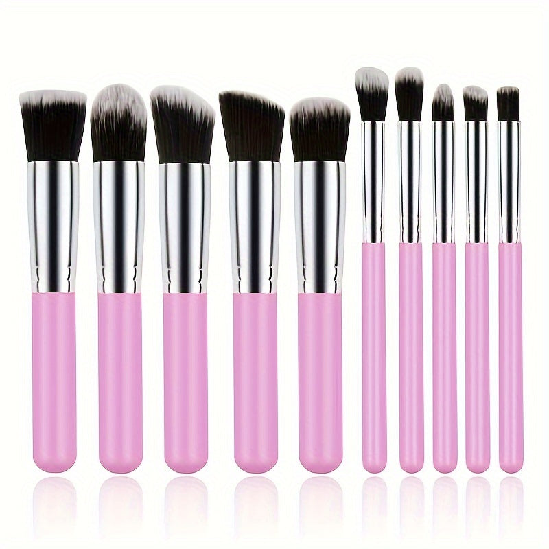 10Pcs Makeup Brushes Set, EyeShadow Blusher Face Powder Foundation Comestic Brush, Pink And Golden Handle