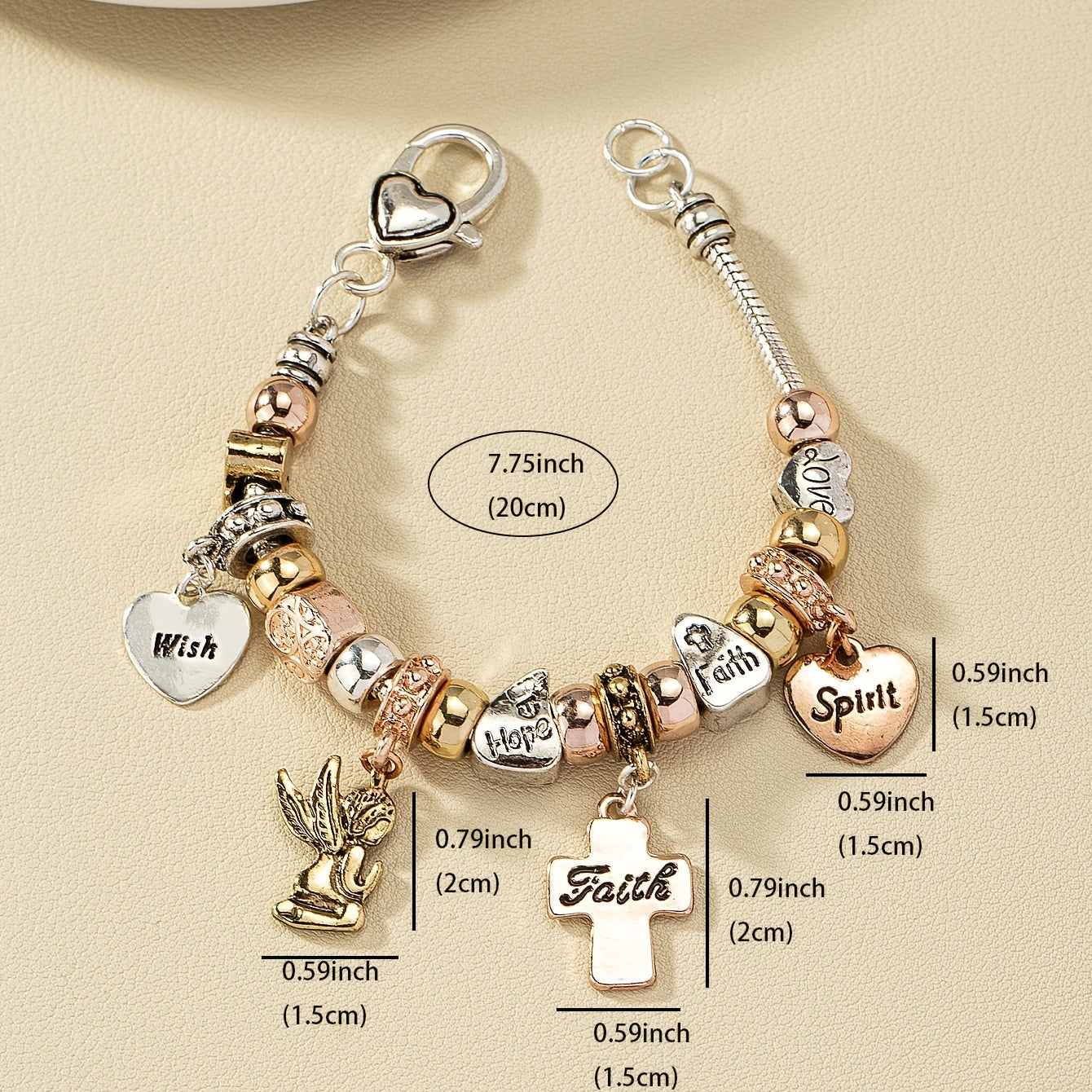 Snake Chain Beaded Bracelet Cross & Love Heart Etc Shape Pendant Sweet Alloy Bracelet For Women
