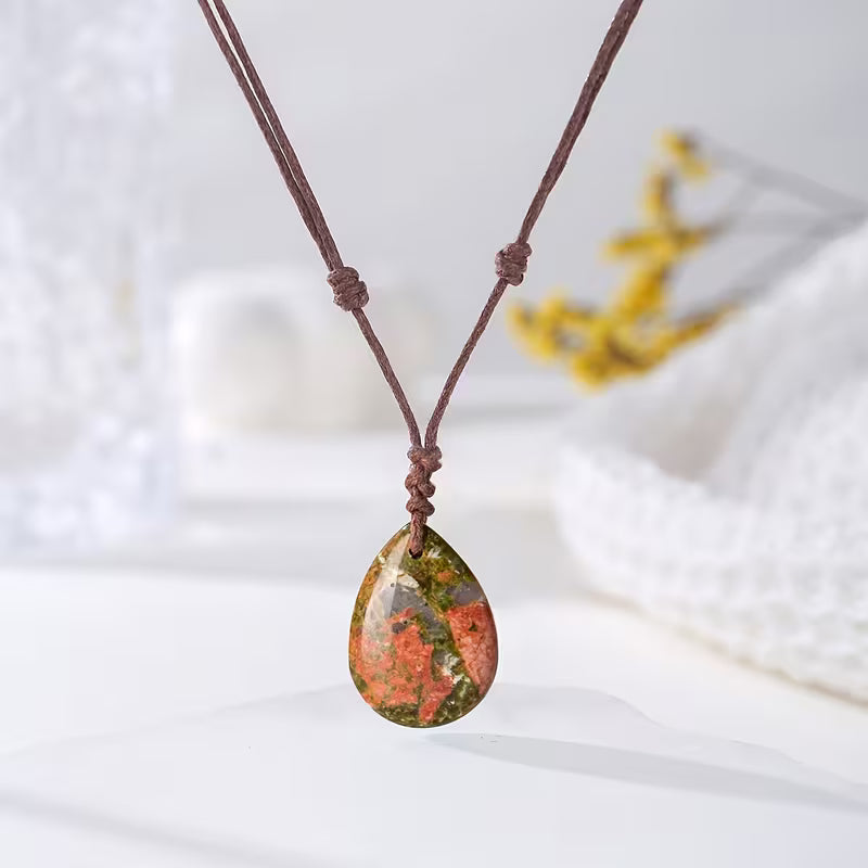 Natural Stone Hand-woven Drop Pendant Necklace