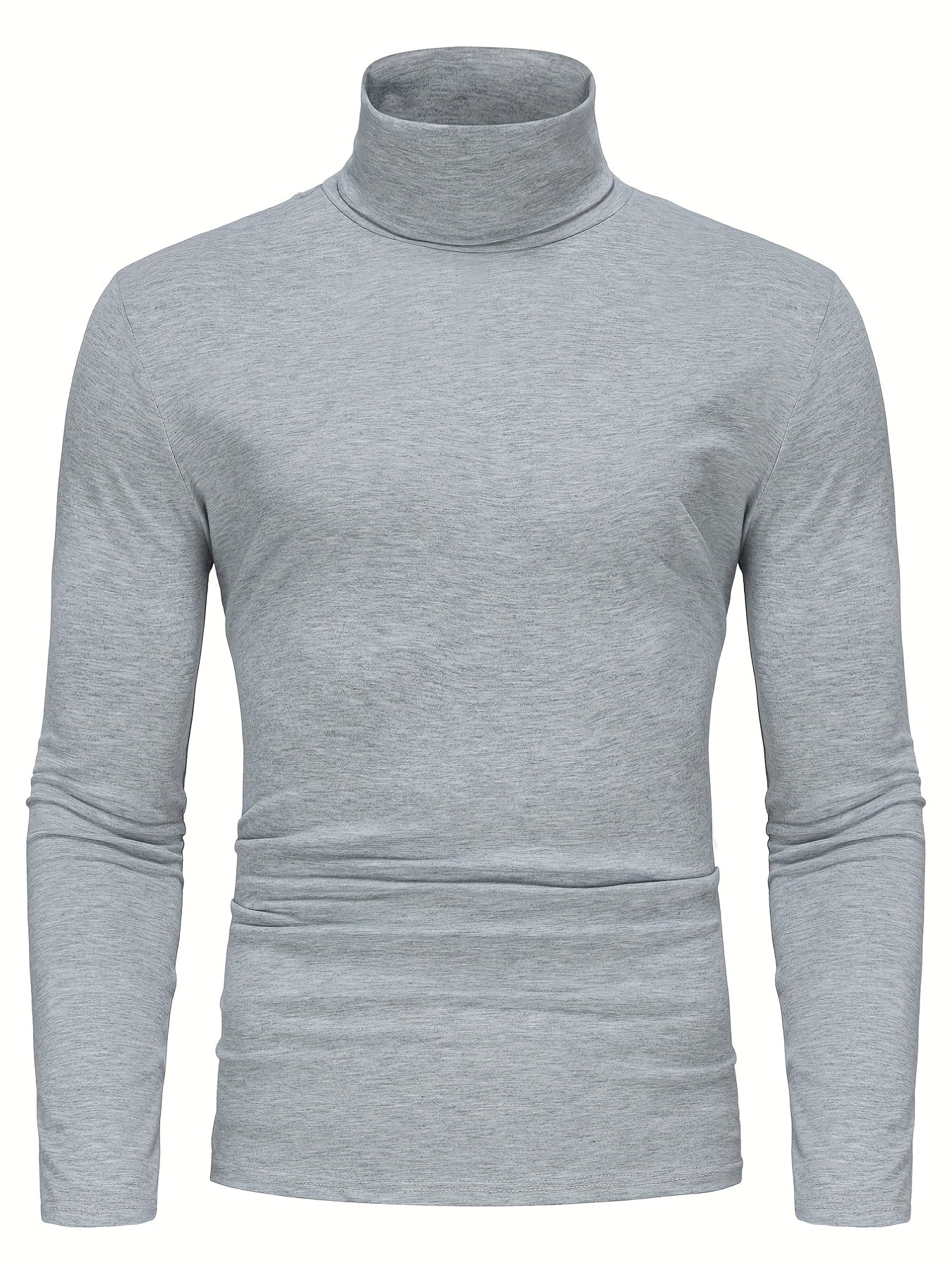 Fashionable White Base Layer Solid Color High Neck Men's Long Sleeve T-Shirt
