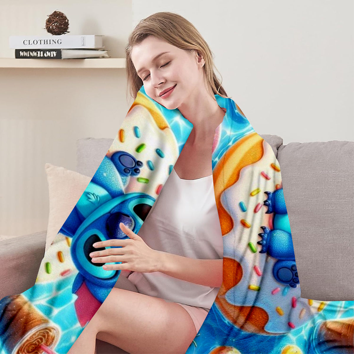 1pc Stitch Cartoon Plush Blanket - Soft Flannel, Warm & Cozy, Ideal Gift for Birthdays, Holidays, and Anniversaries, Perfect for Home Decor, Vacation Homes, Entertainment, Car, Bedroom, Sofa, Stuffed Animal & Plush Toy Set, S