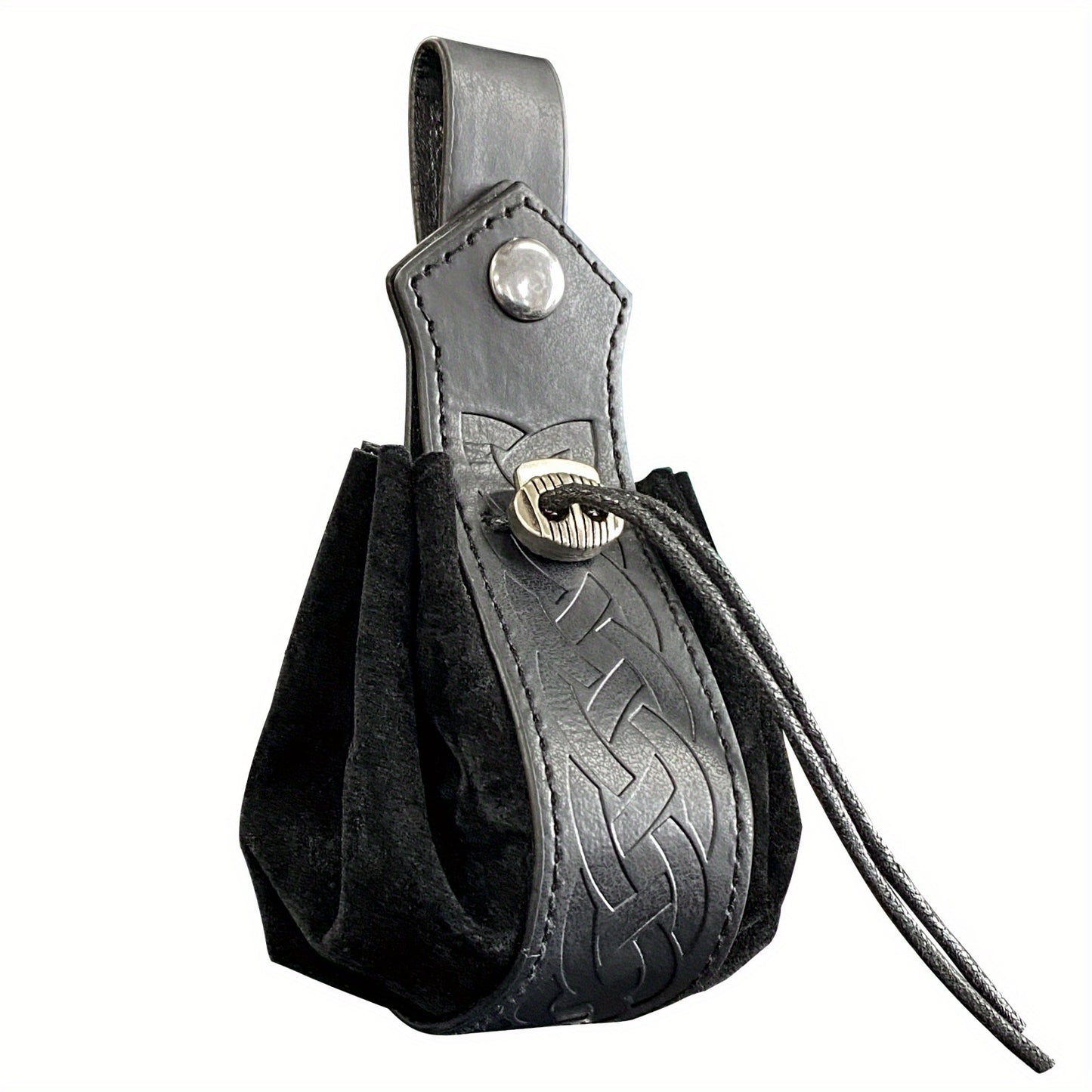 Unisex Retro Faux Leather Belt Pouch - Vintage Drawstring Closure, Faux Suede Lining - Party & Halloween Accessories | Foldable Design | Fixed Shoulder Strap