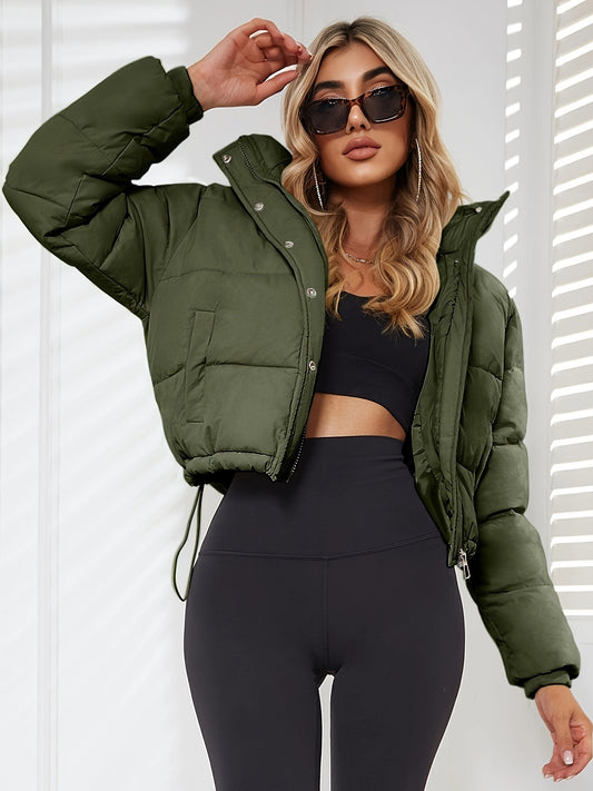 New Women's Jacket Hooded Warm Coat with Drawstring Design, Short Casual Fashion Padded Coat
