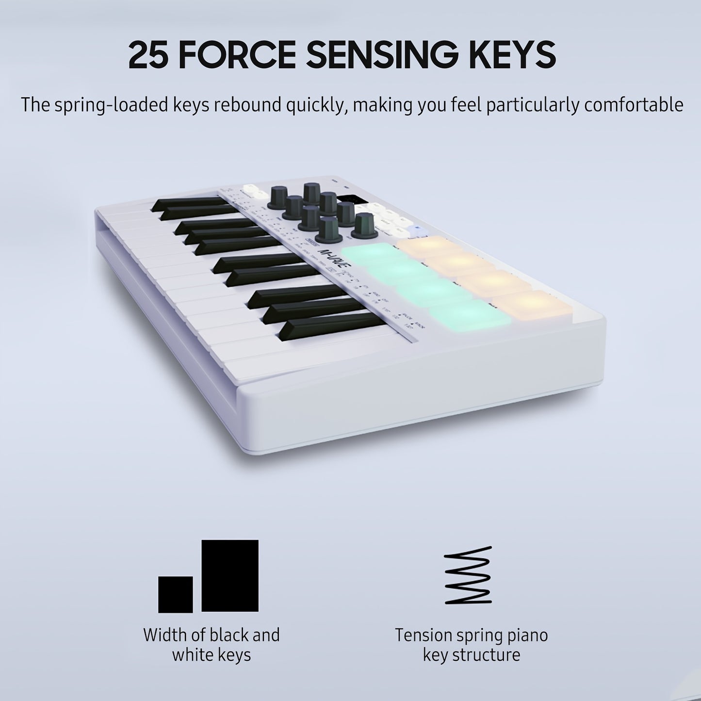 MIDI Master 25 - Portable Mini USB MIDI Controller with 25 Velocity Sensitive Keys, 8 RGB Backlit Pads, 8 Knobs, and Eid Al-Adha Mubarak Design