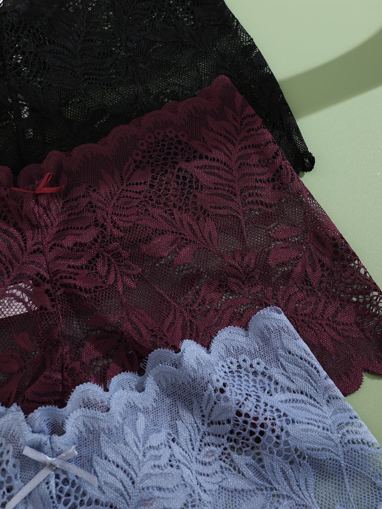 3pcs FINETOO Women's Sexy Low-Rise Lace Boyshort Panties - Breathable, Stretchy Nylon Blend with Floral Pattern, Scalloped Trim in Black, White, & Pinkish-Beige