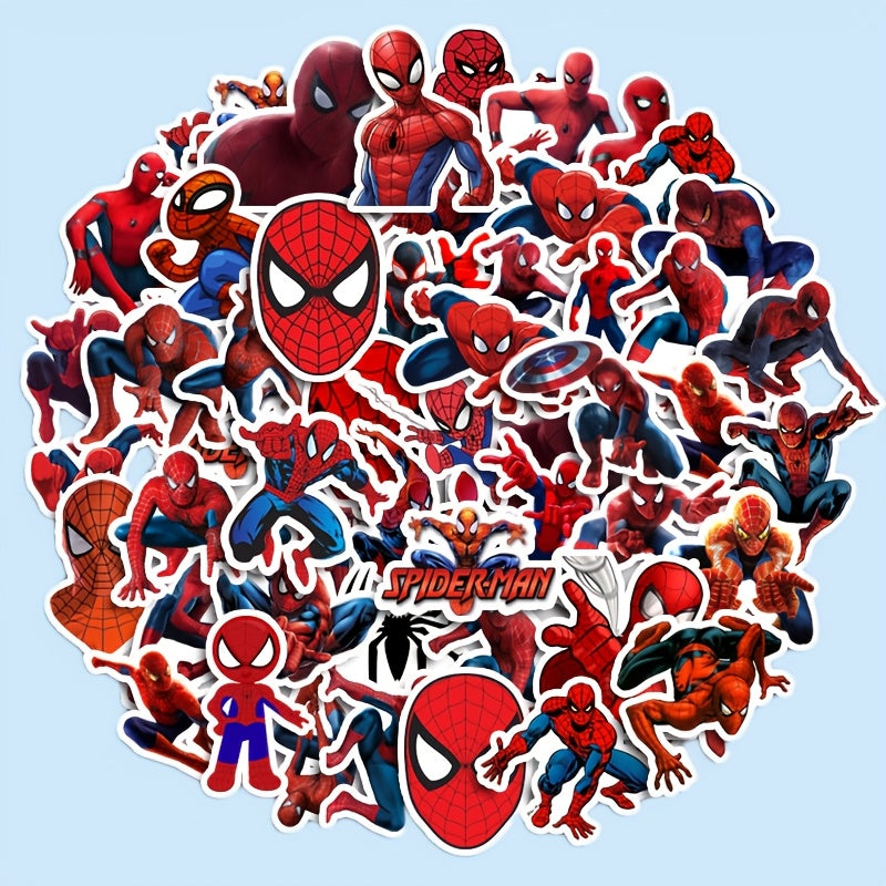 Marvel 50-Pack Spider-Man Stickers, Cartoon Character Decals, Self-Adhesive, Reusable, Paper Material, for Laptops, Travel Cases, Phones, Waterproof DIY Decoration