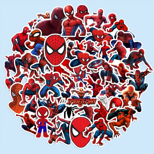 Marvel 50-Pack Spider-Man Stickers, Cartoon Character Decals, Self-Adhesive, Reusable, Paper Material, for Laptops, Travel Cases, Phones, Waterproof DIY Decoration