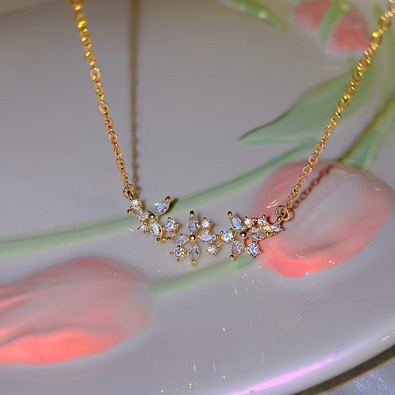 Stainless Steel Chain Flower Petals Pendant Necklace For Men Fashion Luxury Zirconia Choker Necklaces Male Jewelry Gifts