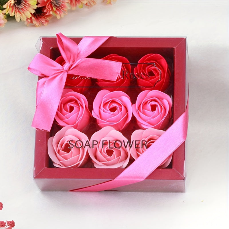 9pcs, Roses Soap Flower Gift Box Christmas Gift Mother's Day Valentine's Day Gift Box Wedding Housewarming Bridesmaid Gift Activity Small Gift
