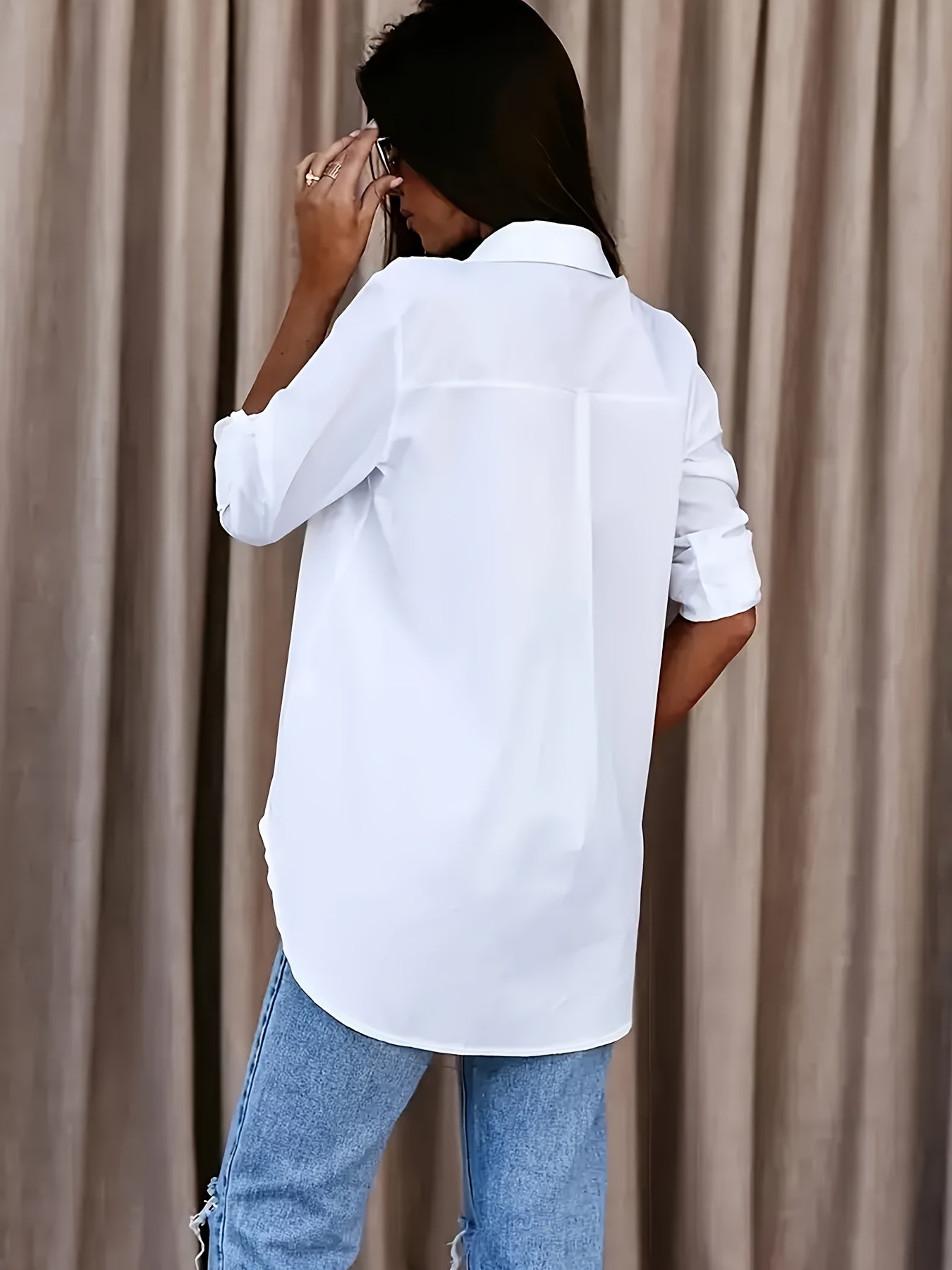 Solid Button Front Shirt, Casual Turn Down Collar Office Work Shirt, Women's Clothing
