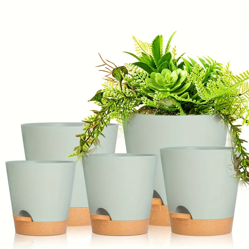 5pcs Plant Pots 7/6.5/6/5.5/5 Inch Self Watering Planters With Drainage Hole, Plastic Flower Pots, Nursery Planting Pot For All House Plants, Succulents, Snake Plant, African Violet, Flowers
