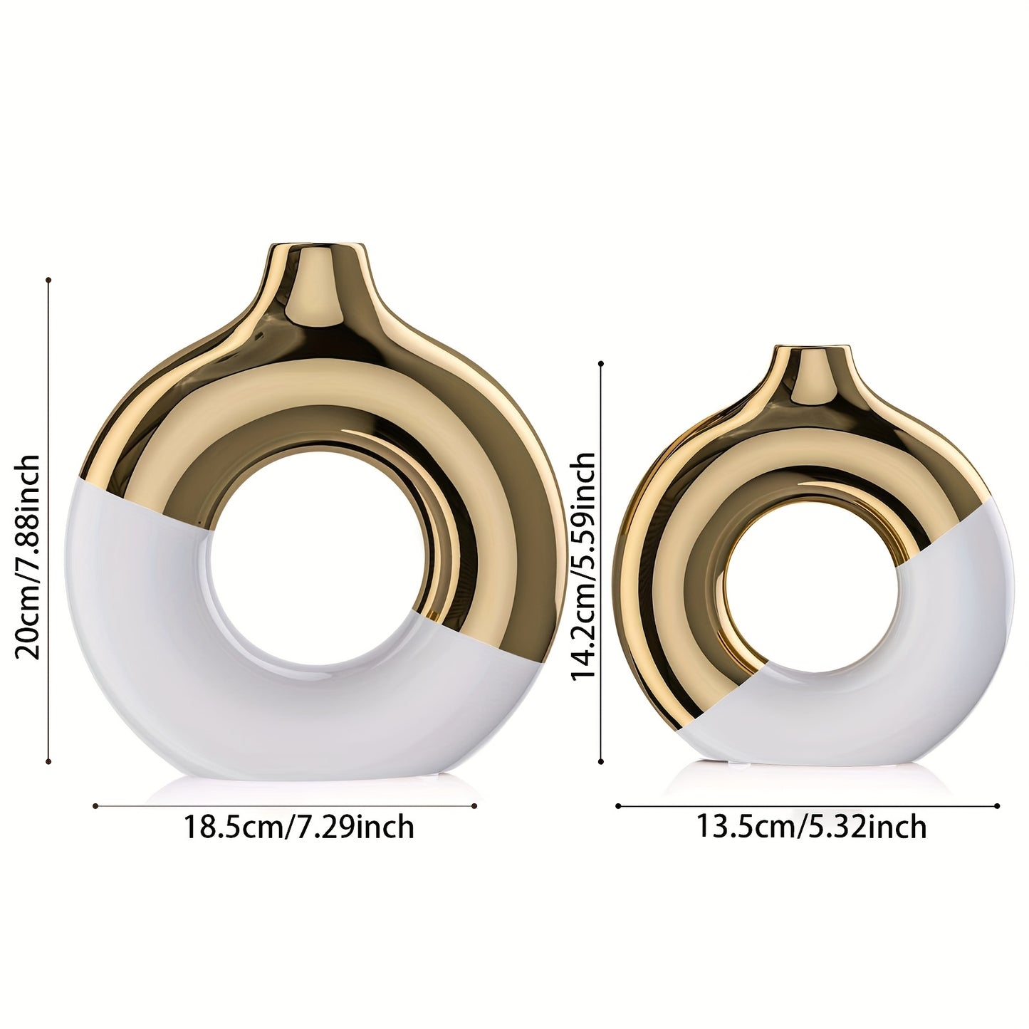 2pcs Boho Style Ceramic Vase Set - White & Golden, Round Bud Vases with Golden Accents, Perfect for Centerpieces & Home Decor, Living Room & Kitchen Accent, Home Decor Vase|Elegant Ceramic Vase|Decorative Vase