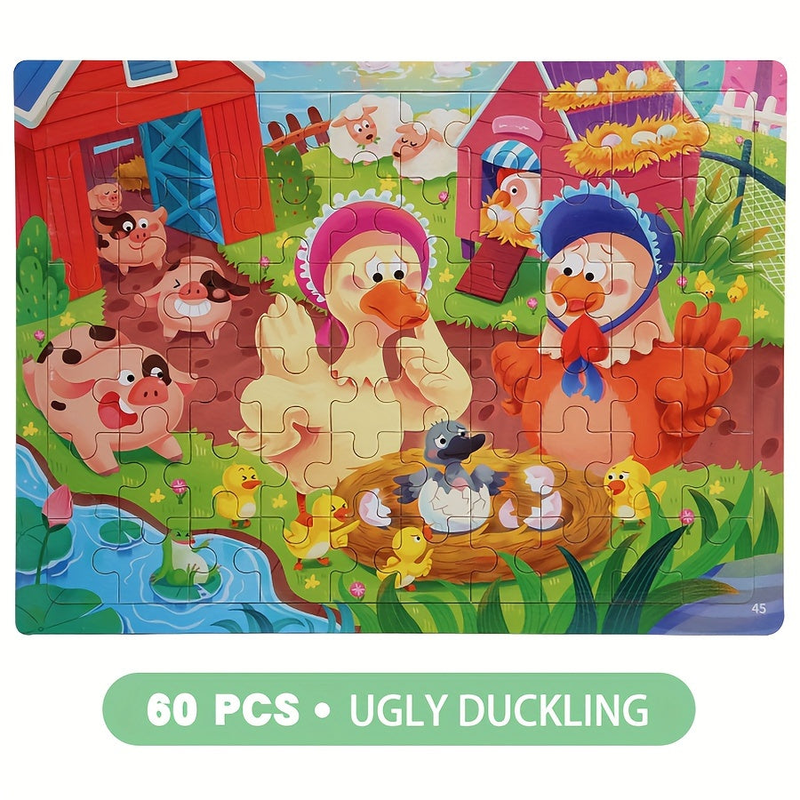60pcs Wooden Large Piece Children's Cartoon Puzzle, Early Education Enlightenment Education Hands-on Ability Assembled Cute Mermaid Cartoon Character