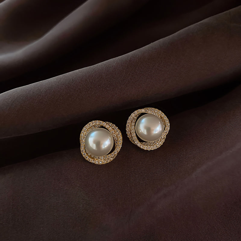 Golden Plated Spiral Artifical Stud Earrings Vintage Cubic Rhinestones Earrings for Women Jewelry - Perfect for Parties & Casual Attire
