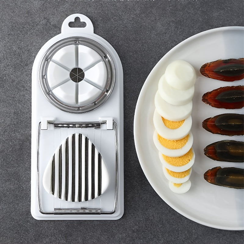 Compact 2-in-1 Egg Slicer & Cutter - Perfect for Hard-Boiled Eggs, Includes Fruit Divider, Durable Plastic/Metal, Easy to Use, Ideal for Small Kitchens, 7.76x3.46 inches, Single Egg Slicer