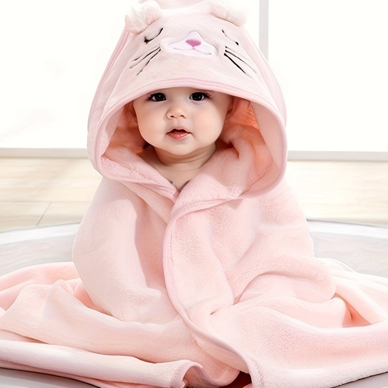 Baby Boy's 3D Animal Ear Bathrobe, Plain Cartoon Pattern, Soft Breathable Strong Absorbency, Baby Bath Towel, Can Be Used As A Quilt, Nap Blanket, Stroller Blanket.
