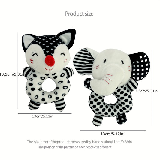 [Gift Ready, Baby Rattle] Black and White Baby Rattle Toy | Soft Texture, Polyester Fiber, Colorful Yarn Ball, Hand Grip Stick, Perfect Gift for Youngsters
