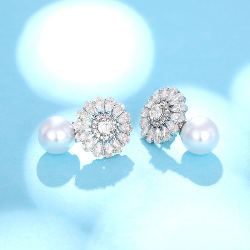 Fashion Flower zirconia Imitation Pearl Drop Earring For Women