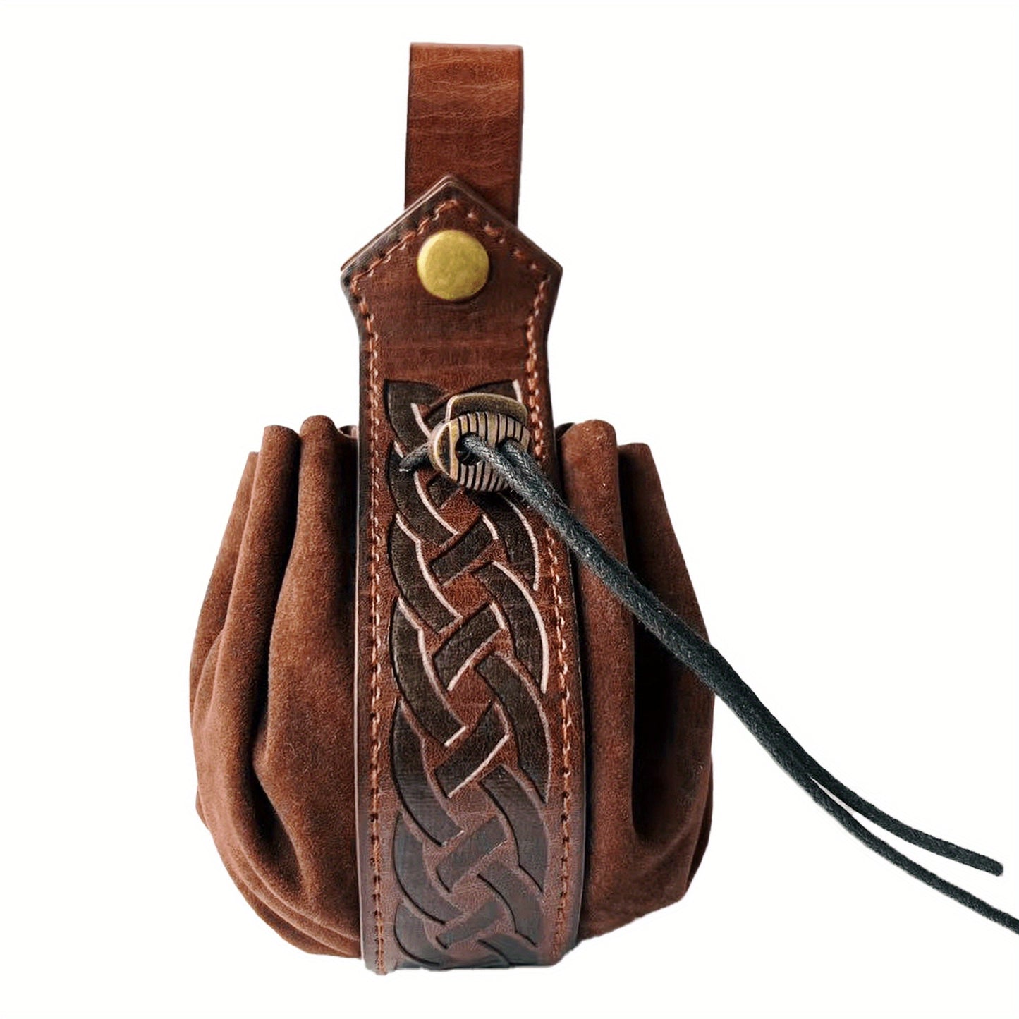 Unisex Retro Faux Leather Belt Pouch - Vintage Drawstring Closure, Faux Suede Lining - Party & Halloween Accessories | Foldable Design | Fixed Shoulder Strap