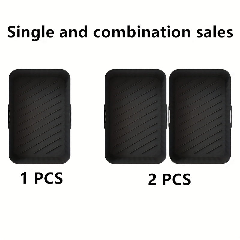 1/2pcs Square Air Fryer Silicone Pots - Reusable Non-Stick Baking Trays with Handles, High-Temp Resistant Oven & Air Fryer Liners, 19.48x12.7x6.99 cm, Easy Clean (Black/Red/Blue/Grey), Air Fryer Silicone Liners