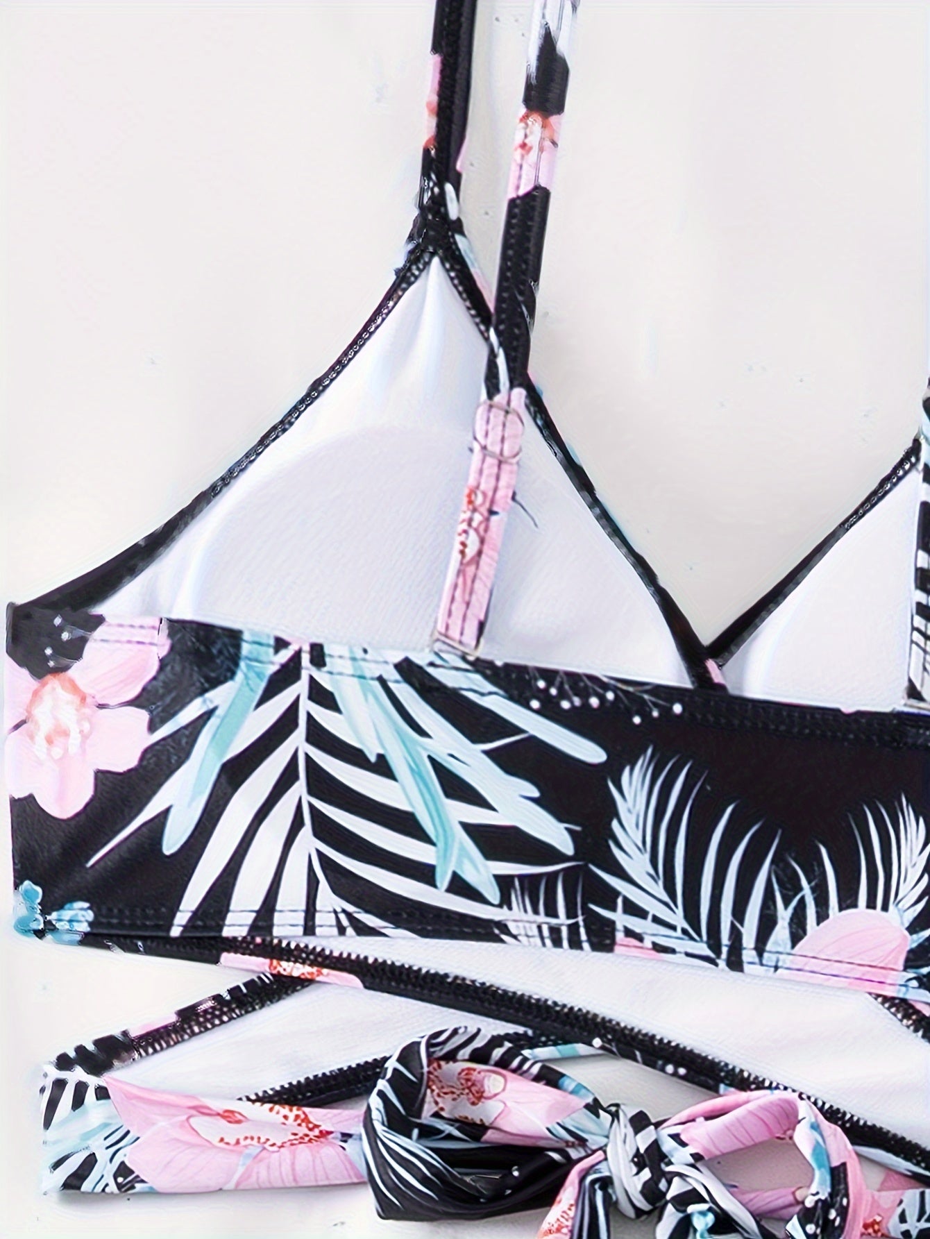 3 Piece Set Stretchy Floral Print Long Sleeve V Neck Tie Back Swimsuits - High Stretch Polyester Bikini Set with Kimono Cover Up - Perfect for Swimming and Beach Activities