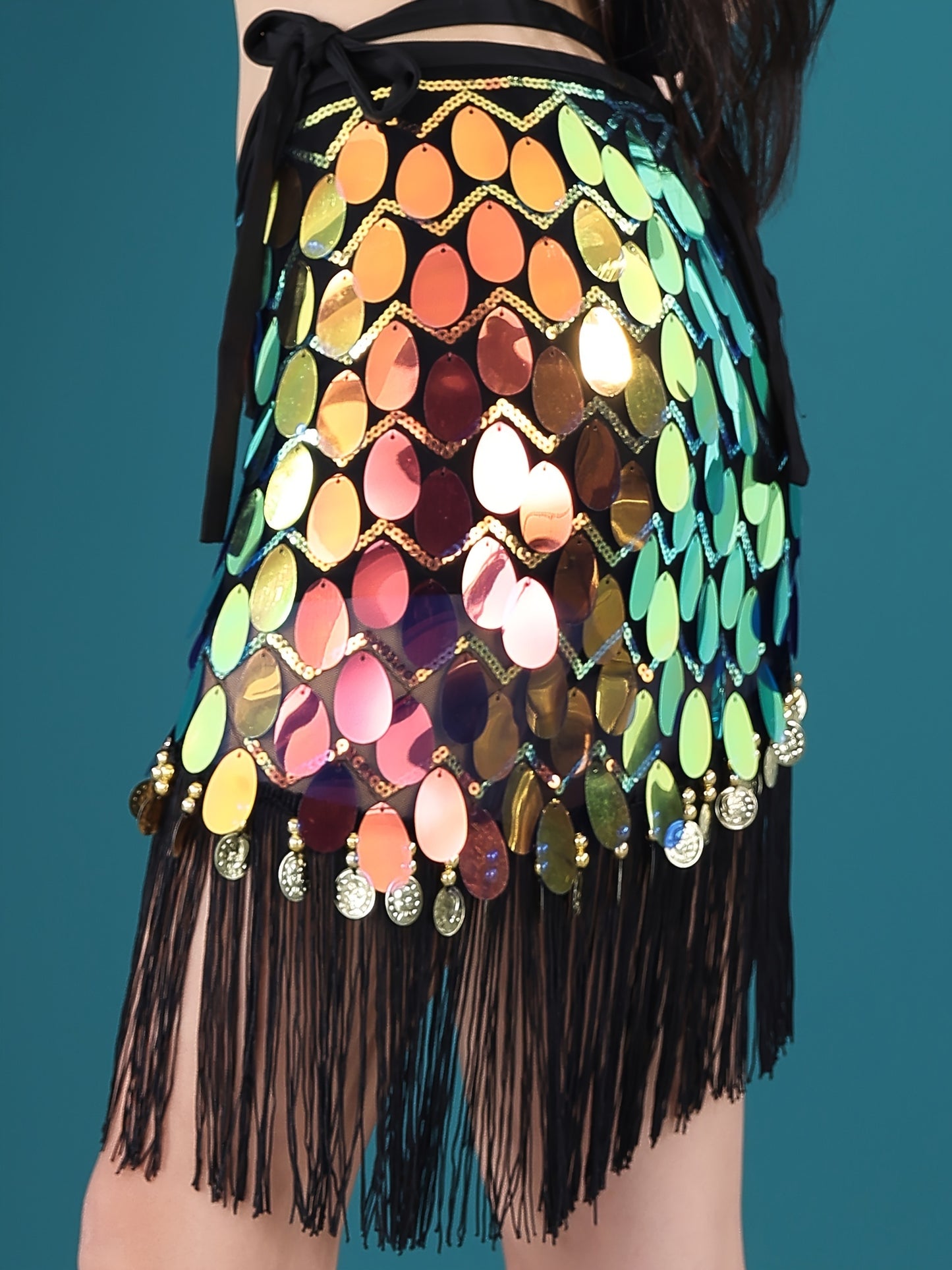 Glitter Triangle Belly Dance Hip Scarf With Tassel, Sequins Wrap Skirt For Women, Rave Outfit Carnival Costume Dance Accessories, Lovely Gifts For Ladies
