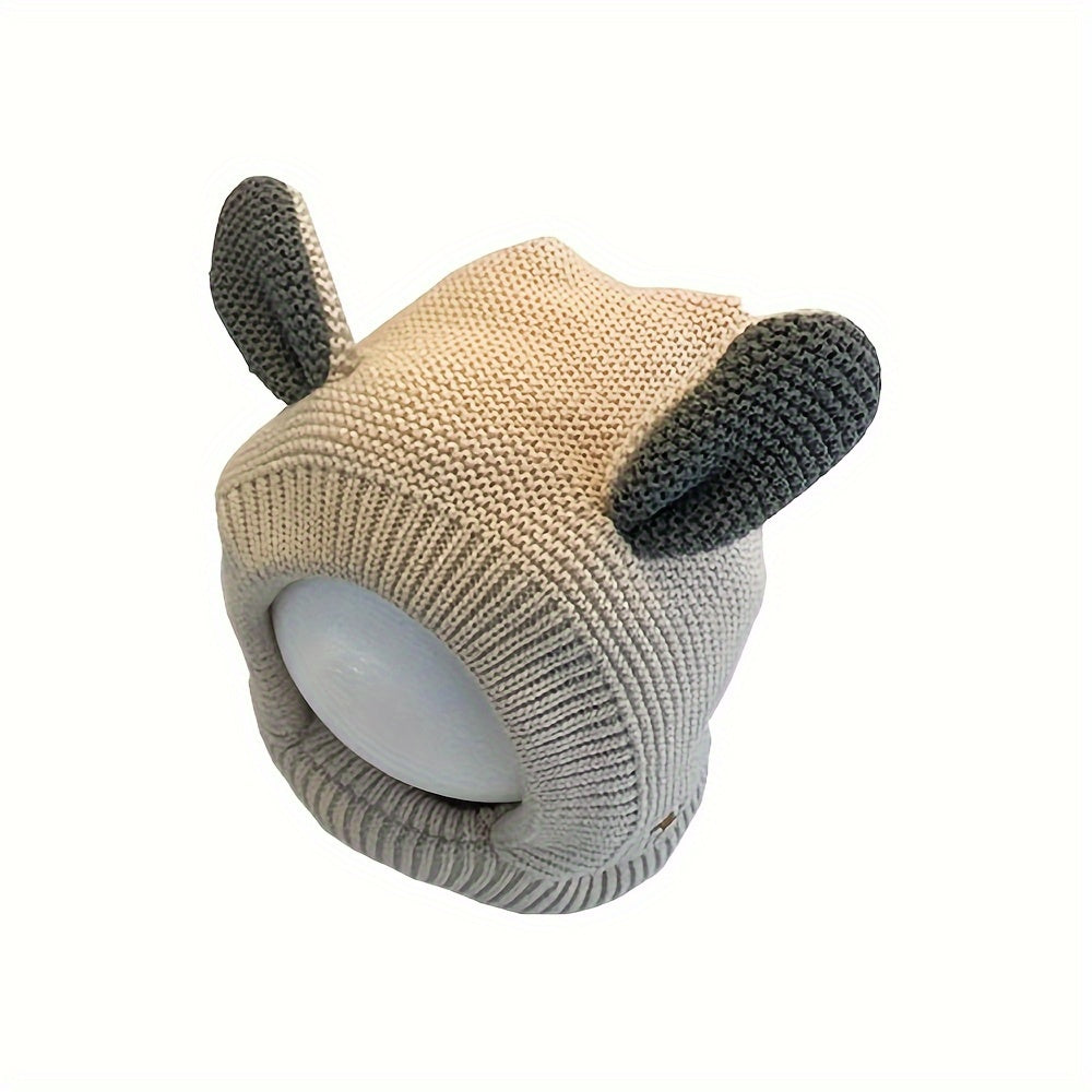 1pc Children's Knit Hat, Warmer Pullover Cap With Cute Ear Fleece Lined For Baby Boys & Girls In Autumn Winter