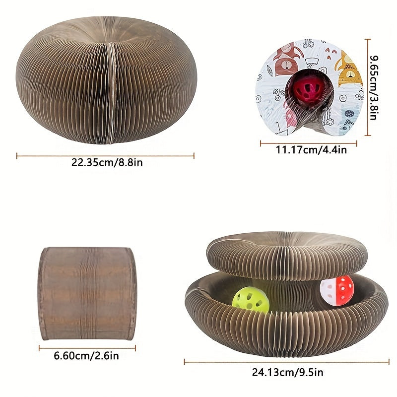 Foldable Cat Scratch Board Toy With Bell Ball And Glass Ball, Durable And Reusable Cat Scratching Pad Cat Claw Grinding Toy