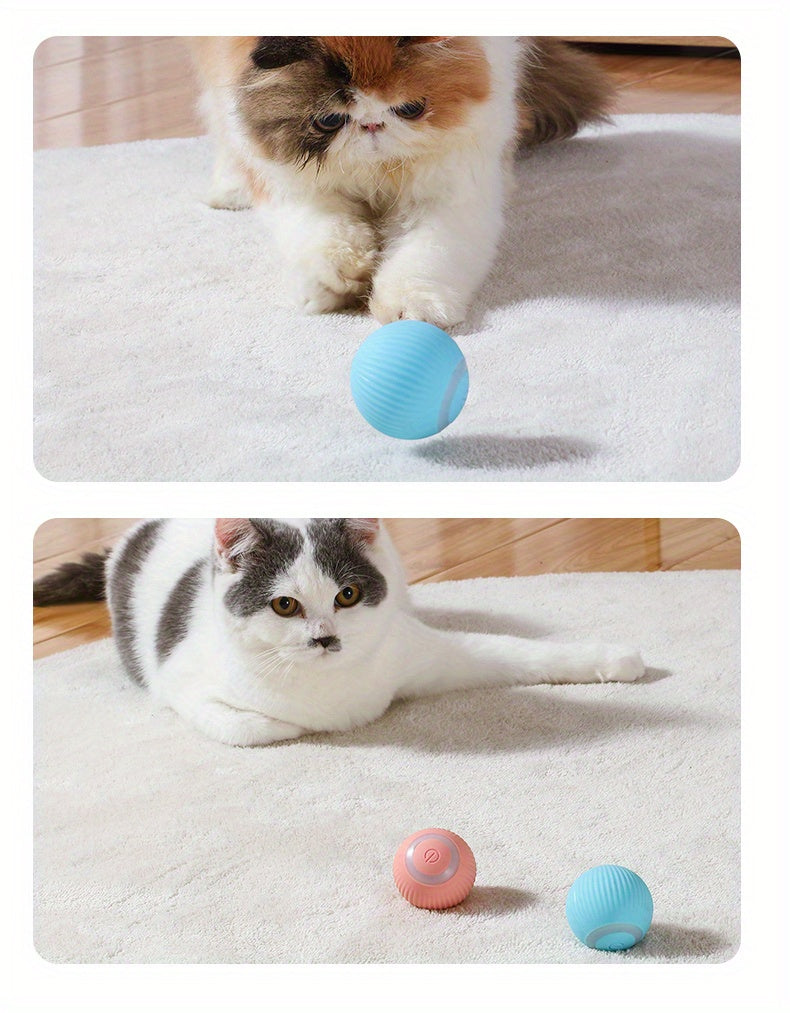 MIAOQUANJI Automatic Rolling Ball Toy for Cats - USB Rechargeable Interactive Play Ball with Motion-Activated Glow-in-the-Dark Feature, Durable Silicone, Safe for All Breeds & Sizes, Blue, Cat Ball Toy