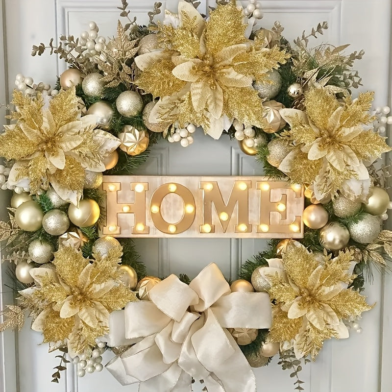 60-Piece 5.5-Inch Shiny Double-Layer Pink Edge - Christmas Floral Strips with Tree Decor and Wreath Accessories - Ideal for Holiday Parties & Weddings - Includes 30 Flower Branches + 30 Clips