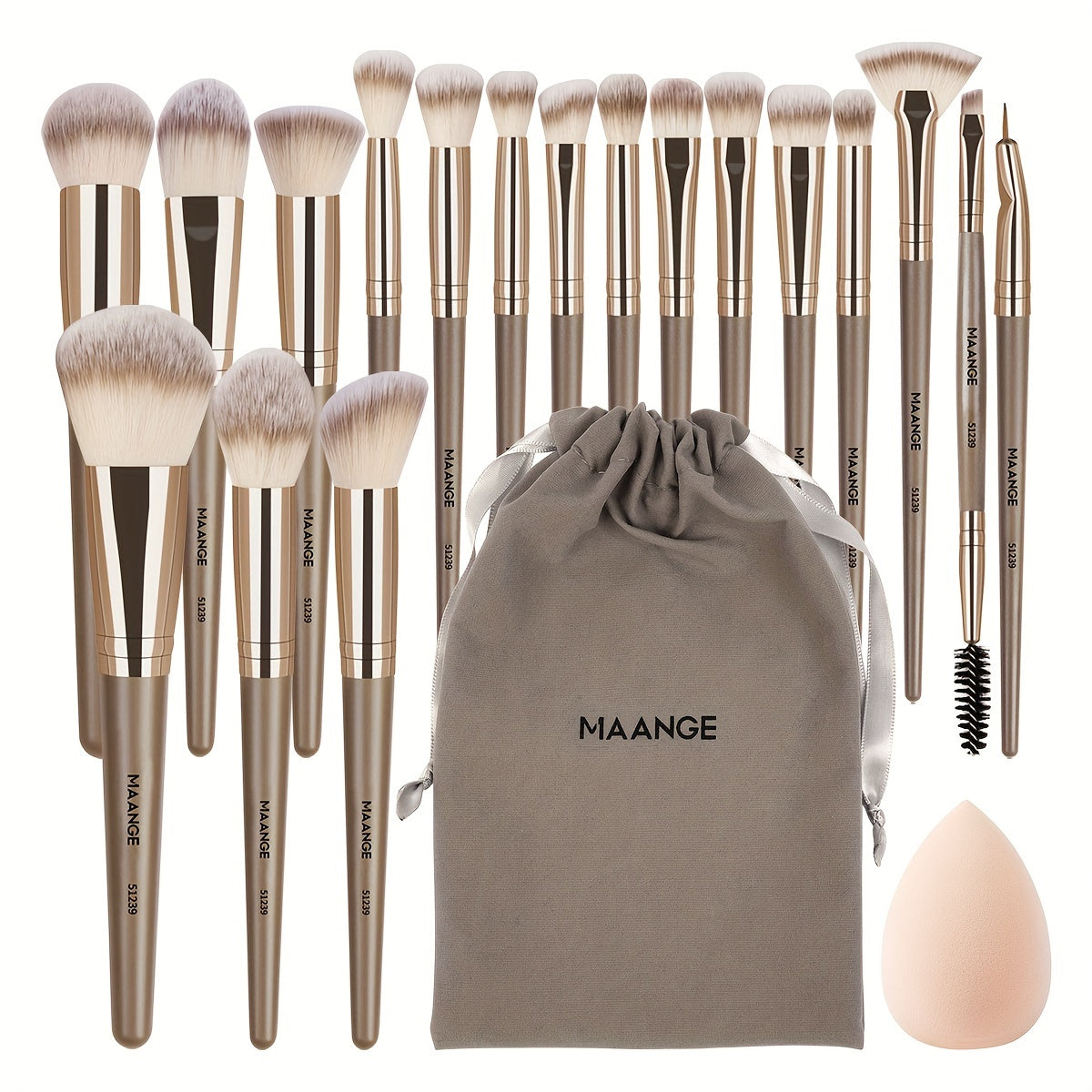 MAANGE 20pcs Professional Makeup Brush Set, Including 18 Makeup Brushes + Flannel Bag + 1 Large Water Drop Makeup Egg, Soft Bristle Makeup Brush, Foundation Brush, Eyeshadow Brush, Blending Brush, Concealer Brush, Eyeliner Br
