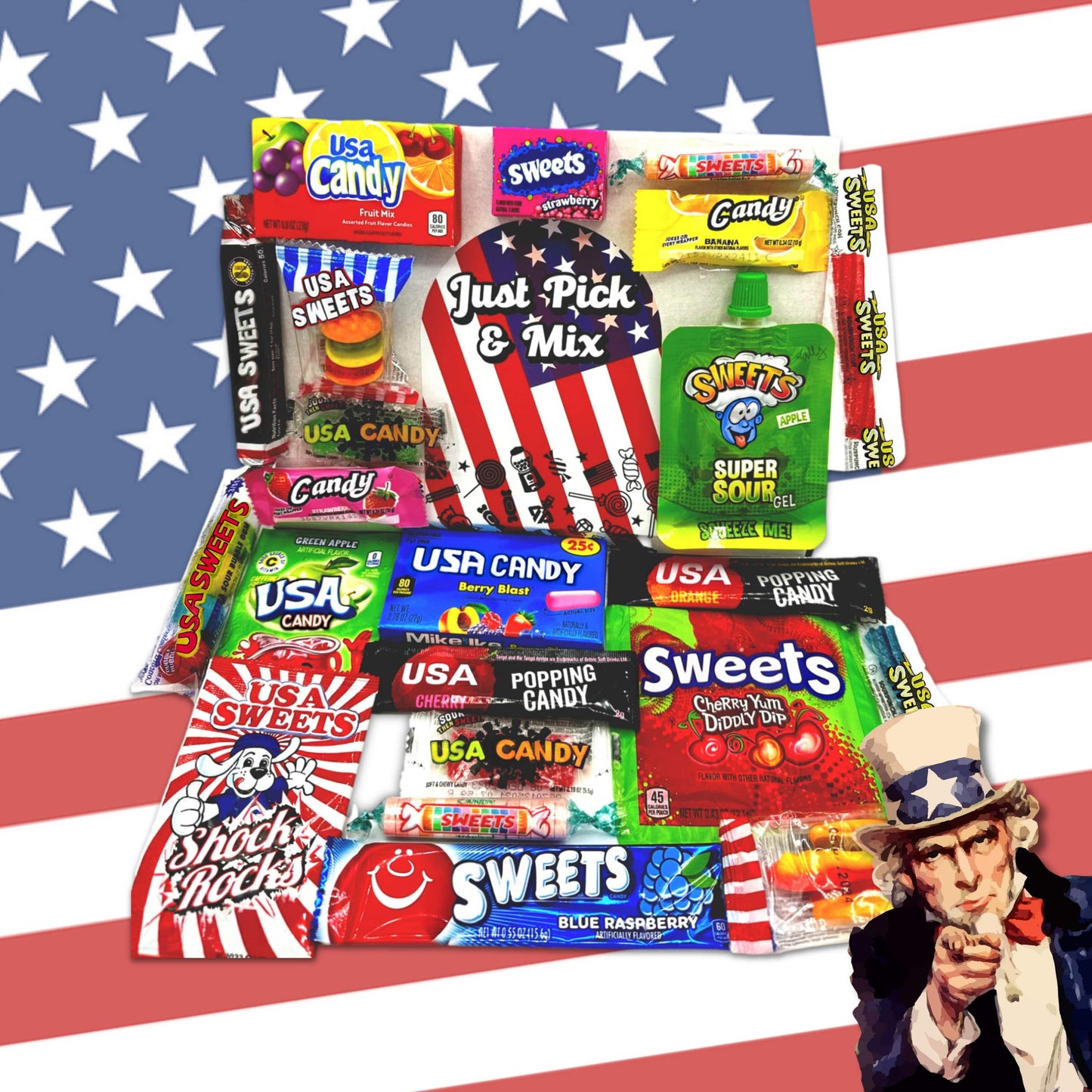 Just Pick & Mix American Sweets Selection Box Hamper Including Your Favourite Brands From The USA - Christmas Gift for Boys, Girls and Kids!