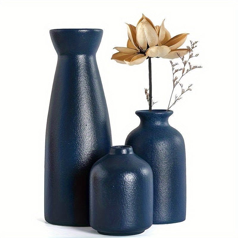 3-Piece Ceramic Matte Vase Set - Stylish & Rustic Chic Decor for Farmhouse Living - Modern Minimalist Centerpiece, Perfect for Pampas Grass, Dining Table, Bookshelf & Boho Home Aesthetics