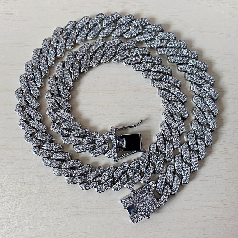 Men's Cuban Link Iced Out Necklace with Color Chains and Paved Rhinestones, Rapper CZ Cuban Chain Necklace for Women, Hip Hop Jewelry Gift