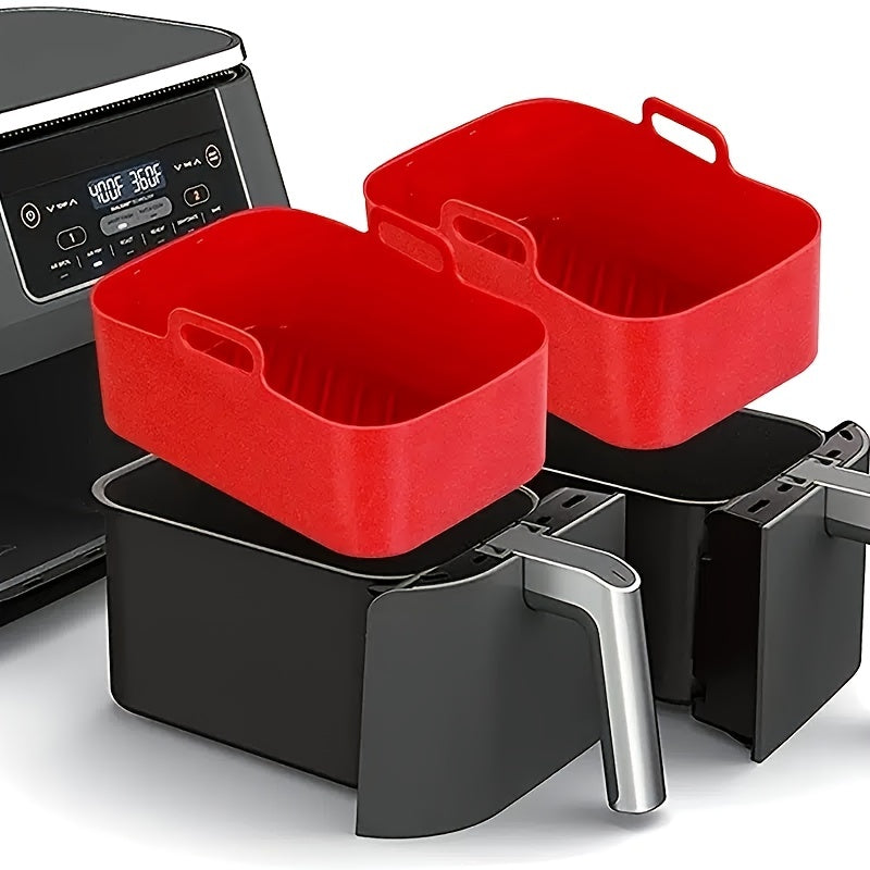 1/2pcs Square Air Fryer Silicone Pots - Reusable Non-Stick Baking Trays with Handles, High-Temp Resistant Oven & Air Fryer Liners, 19.48x12.7x6.99 cm, Easy Clean (Black/Red/Blue/Grey), Air Fryer Silicone Liners