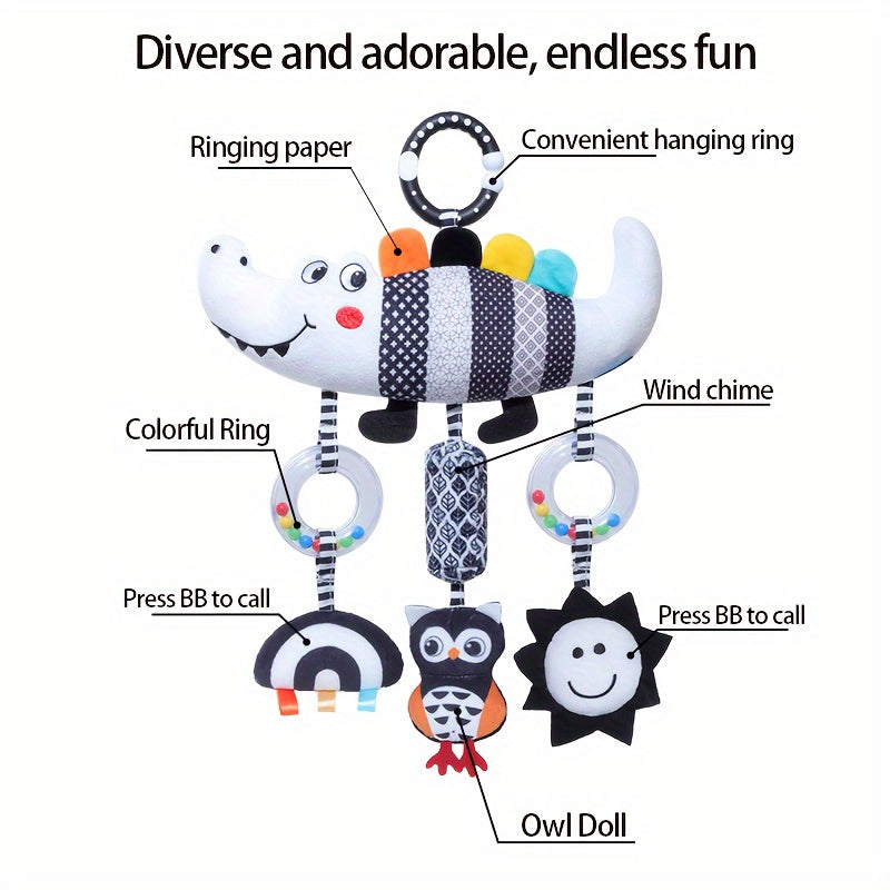 [Soft Animal Plush Toys] Soft Black and White Animal Wind Chime Plush Toys | for Baby Car Seat & Stroller, Hanging Rattle Toys | Ideal Christmas Gift for Infants 0-3 Years Old, Chinese Mainland Origin
