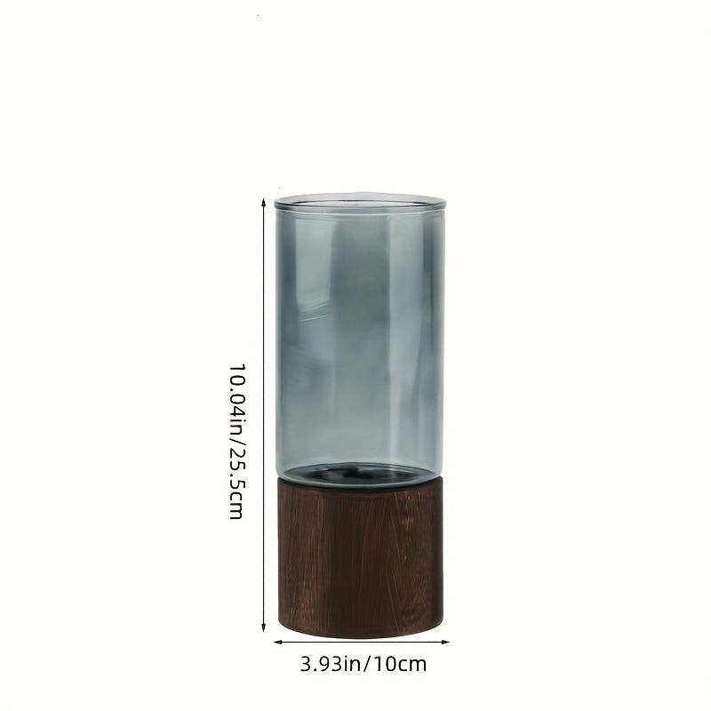 Chic Nordic-Inspired Glass Vase with Wooden Base - Perfect for Living Room Decor & Flower Arrangements