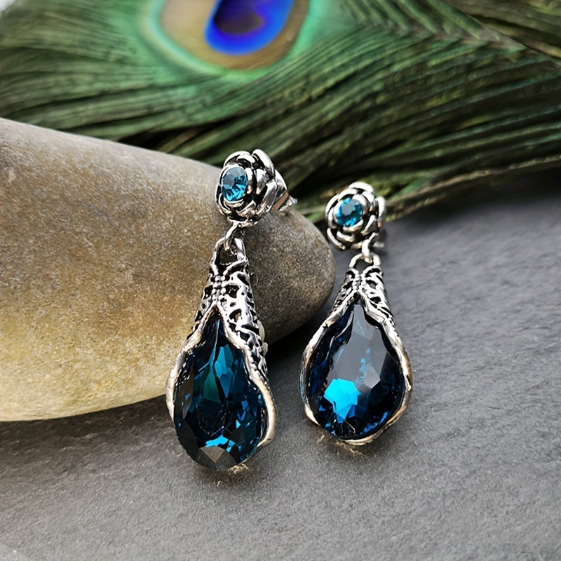 Rose Flower Water Drop Earrings, Fashion Vintage Earrings For Men