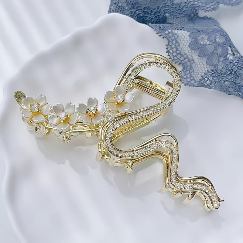 1pc Elegant Rhinestone & Faux Imitation Pearl Lily Flower Hair Clip - Secure Shark Grip for Updos, Medium Size Hair Claw for Weddings, Parties, Prom - Sparkling Floral Hair Accessories for Women, Wedding Hairpiece, Emotional