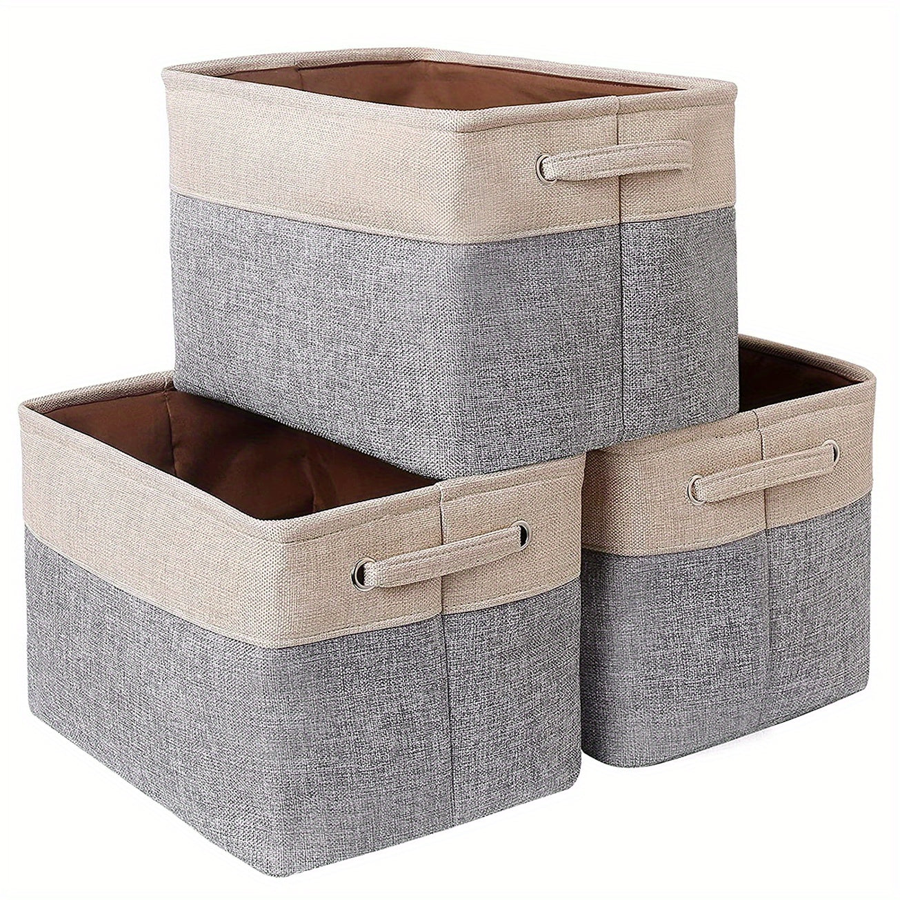3pcs Modern Fabric Storage Bins - Foldable Canvas Organizer Baskets with Handles, Sturdy for Home, Office, Nursery, and Closet Organization, Minimalist Two-Tone Design, Closet Organizers And Storage