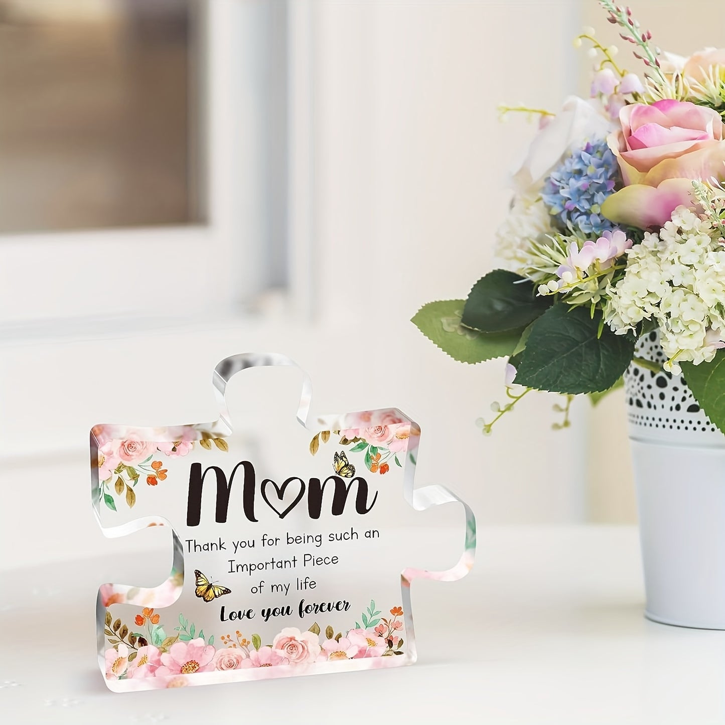 Charming Acrylic Flower Puzzle Plaque - Perfect Gift for Mom from Daughter or Son, Ideal for Birthdays, Christmas & Anniversaries, Elegant Desk Decor