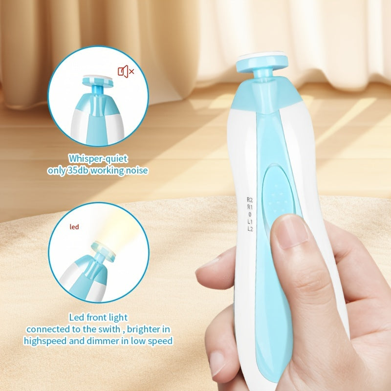 Baby Nail Trimmer Electric, 6 In 1 Safety Baby Nail Clippers, With 6 Grinding Pads And LED Light, Trim Polish Grooming Kit For Newborn Infant Toddler Or Adults Toes Fingernails Care, Christmas, Halloween, Thanksgiving Day Gif