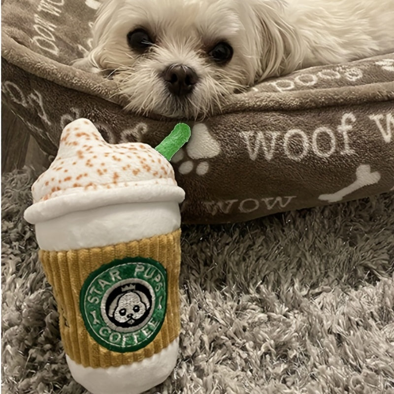 1pc Squeaky Dog Toy -Latte Pattern, Plsuh, Durable For Relieving Boardem, Grinding Teeth